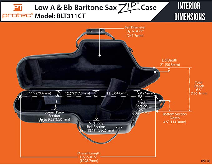 Protec Model BLT311CT Micro Zip ABS Baritone Saxophone Case with Wheels- for sale at BrassAndWinds.com